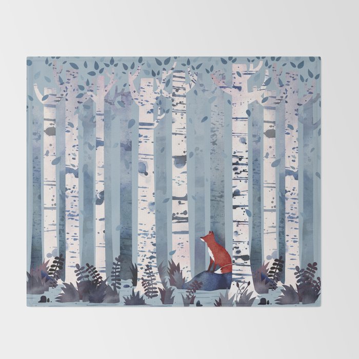 The Birches (in Blue) Throw Blanket Gallery Image 2