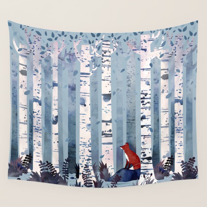 The Birches (in Blue) Wall Tapestry Gallery Image 4