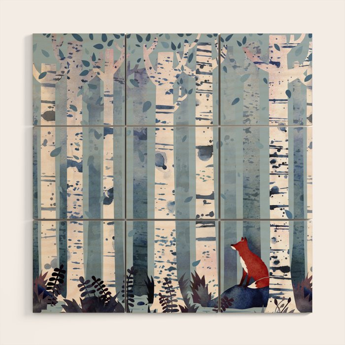The Birches (in Blue) Wood Wall Art Gallery Image 1