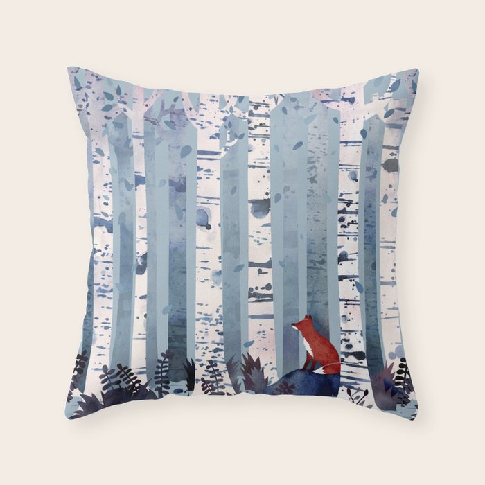The Birches (in Blue) Throw Pillow Gallery Image 1