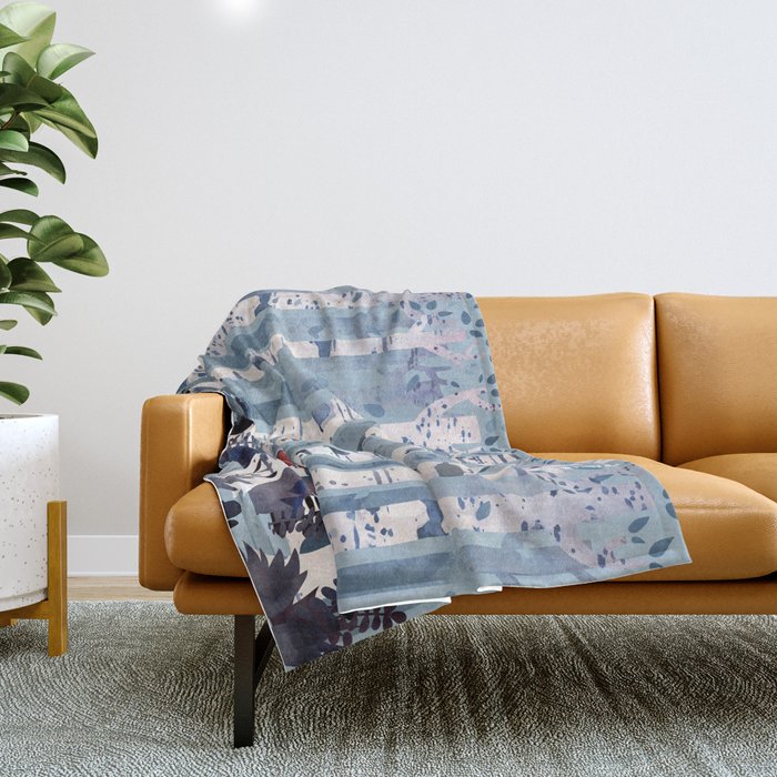 The Birches (in Blue) Throw Blanket Gallery Image 1