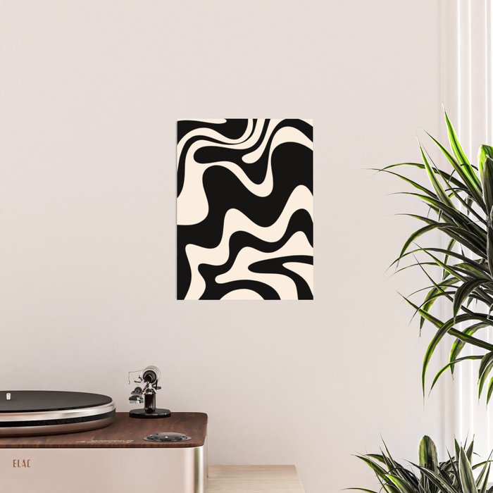 Retro Liquid Swirl Abstract in Black and Almond Cream 2 Poster Gallery Image 2