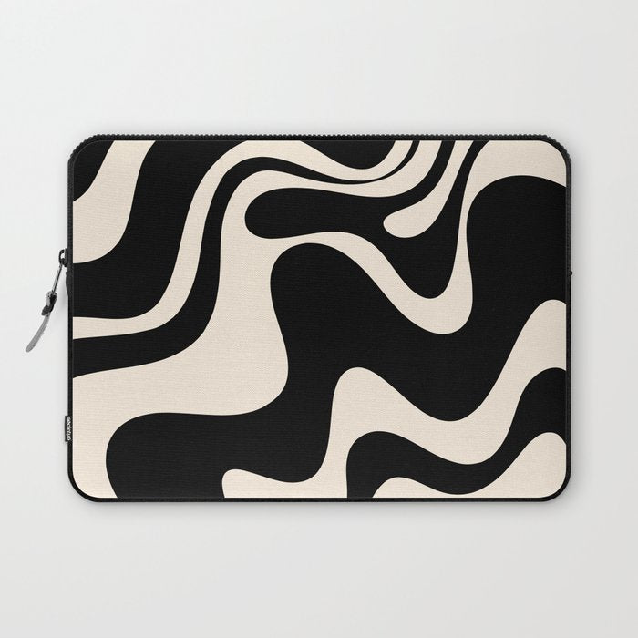 Retro Liquid Swirl Abstract in Black and Almond Cream 2 Laptop Sleeve Gallery Image 1