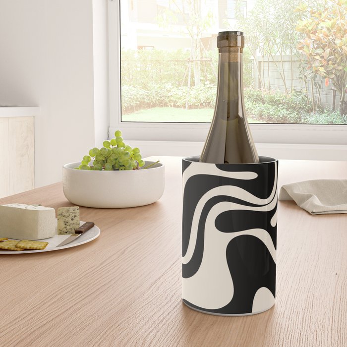 Retro Liquid Swirl Abstract in Black and Almond Cream 2 Wine Chiller Gallery Image 4