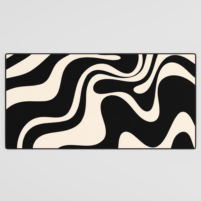 Retro Liquid Swirl Abstract in Black and Almond Cream 2 Desk Mat Gallery Image 3