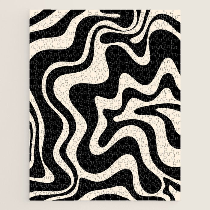 Retro Liquid Swirl Abstract in Black and Almond Cream 2 Jigsaw Puzzle Gallery Image 1