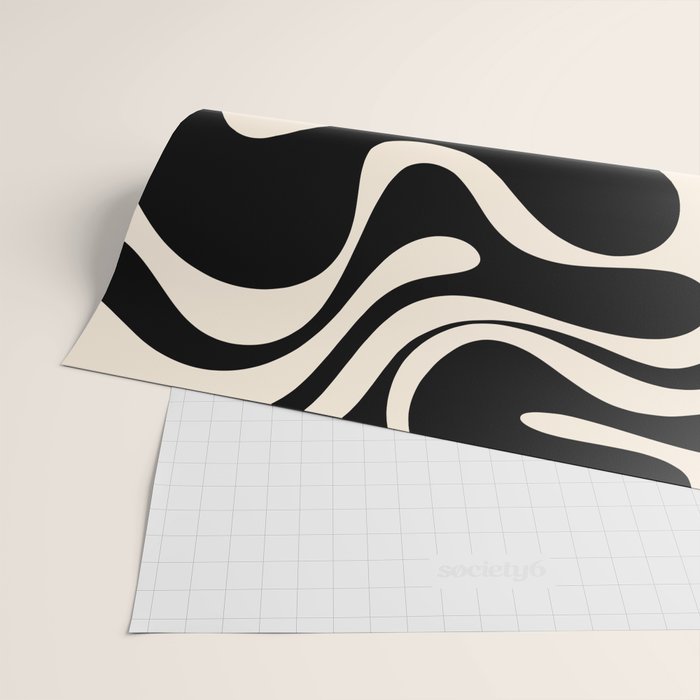 Retro Liquid Swirl Abstract in Black and Almond Cream 2 Wrapping Paper Gallery Image 2