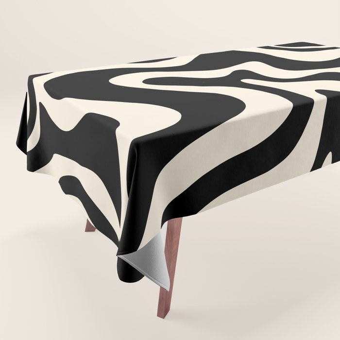 Retro Liquid Swirl Abstract in Black and Almond Cream 2 Tablecloth Gallery Image 1