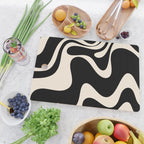 Retro Liquid Swirl Abstract in Black and Almond Cream 2 Cutting Board Gallery Image 2