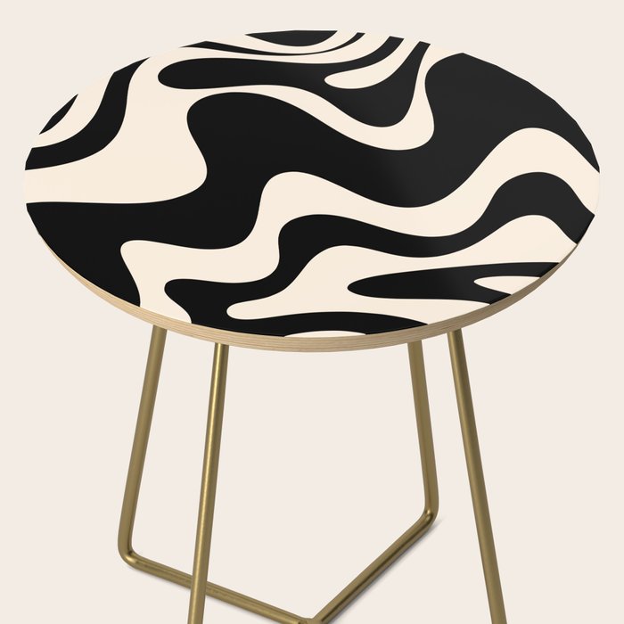Retro Liquid Swirl Abstract in Black and Almond Cream 2 Side Table Gallery Image 2