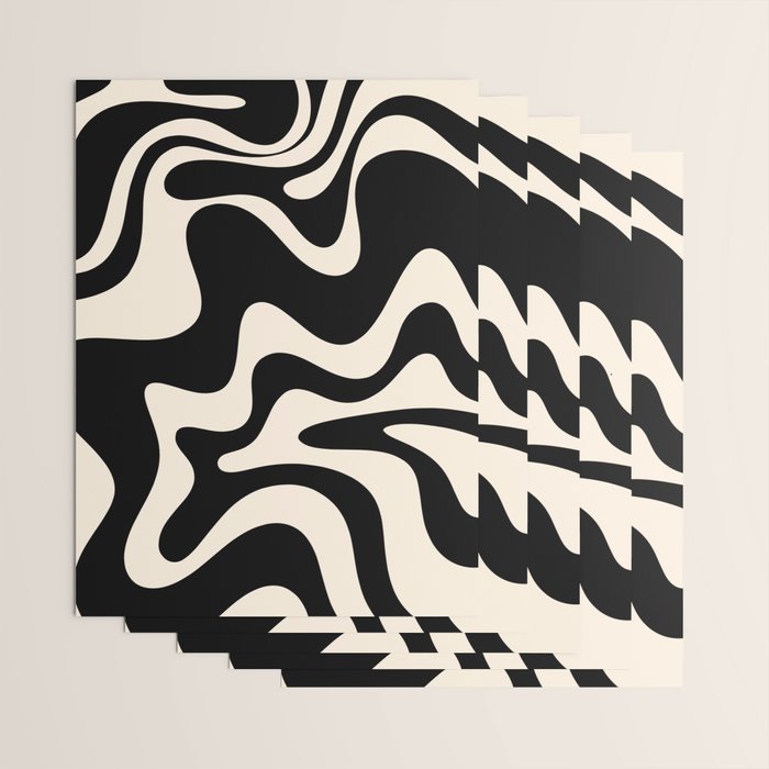 Retro Liquid Swirl Abstract in Black and Almond Cream 2 Wrapping Paper Gallery Image 3