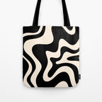 Retro Liquid Swirl Abstract in Black and Almond Cream 2 Tote Bag Gallery Image 1