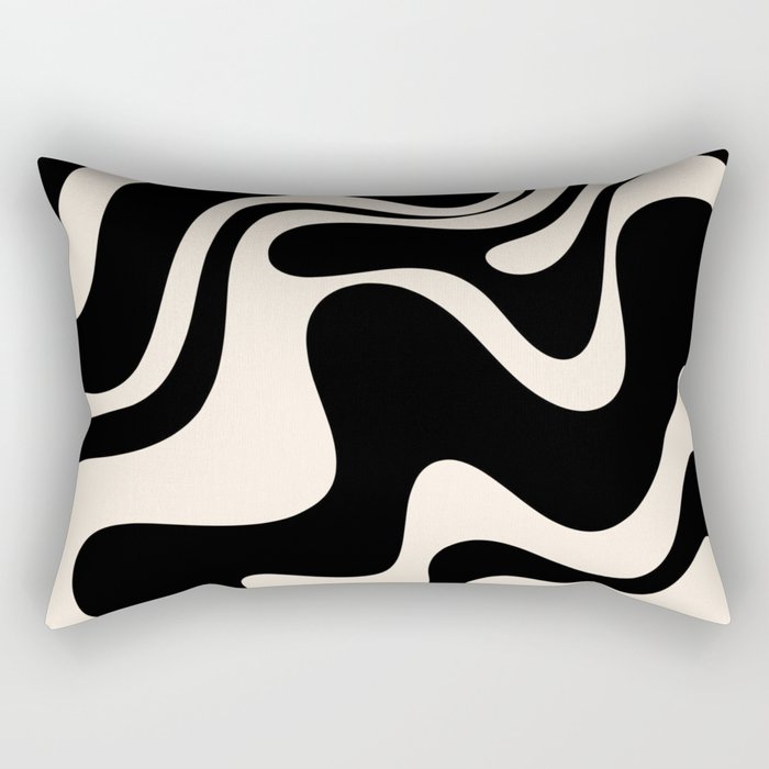 Retro Liquid Swirl Abstract in Black and Almond Cream 2 Rectangular Pillow Gallery Image 2