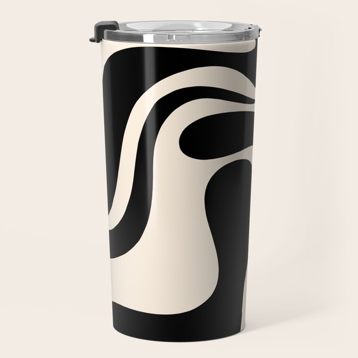 Retro Liquid Swirl Abstract in Black and Almond Cream 2 Travel Mug Gallery Image 3
