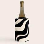 Retro Liquid Swirl Abstract in Black and Almond Cream 2 Wine Chiller Gallery Image 2