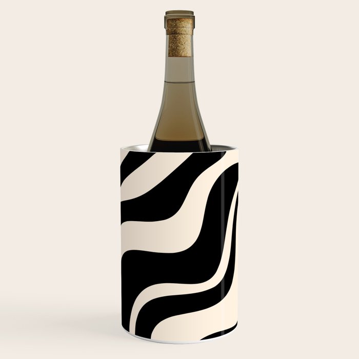 Retro Liquid Swirl Abstract in Black and Almond Cream 2 Wine Chiller Gallery Image 2