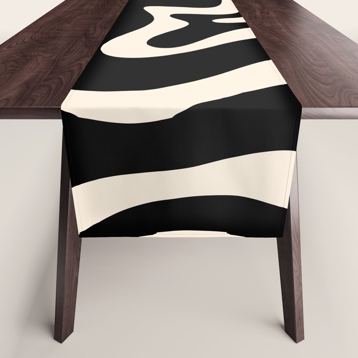 Retro Liquid Swirl Abstract in Black and Almond Cream 2 Table Runner Gallery Image 1