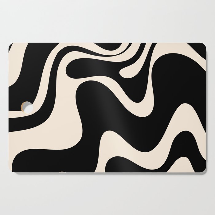 Retro Liquid Swirl Abstract in Black and Almond Cream 2 Cutting Board Gallery Image 1