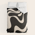 Retro Liquid Swirl Abstract in Black and Almond Cream 2 Duvet Cover Gallery Image 6