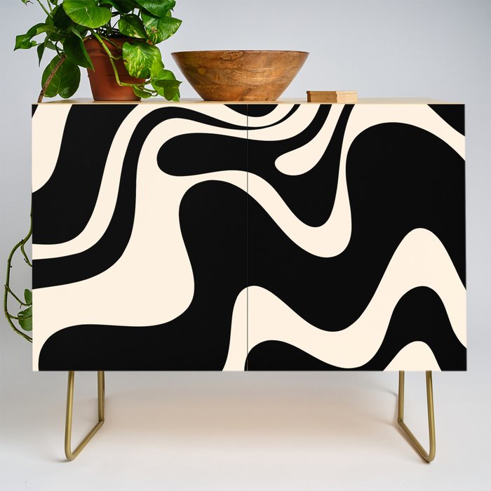 Retro Liquid Swirl Abstract in Black and Almond Cream 2 Credenza Gallery Image 1