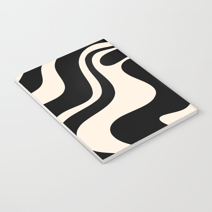Retro Liquid Swirl Abstract in Black and Almond Cream 2 Notebook Gallery Image 3