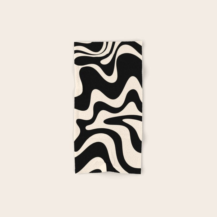 Retro Liquid Swirl Abstract in Black and Almond Cream 2 Bath Towel Gallery Image 1
