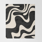 Retro Liquid Swirl Abstract in Black and Almond Cream 2 Throw Blanket Gallery Image 2