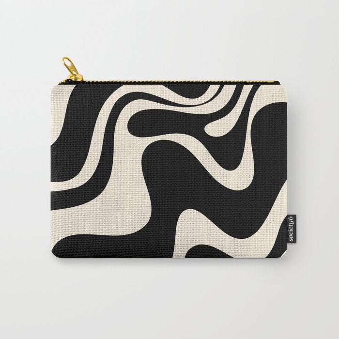 Retro Liquid Swirl Abstract in Black and Almond Cream 2 Carry All Pouch Gallery Image 1