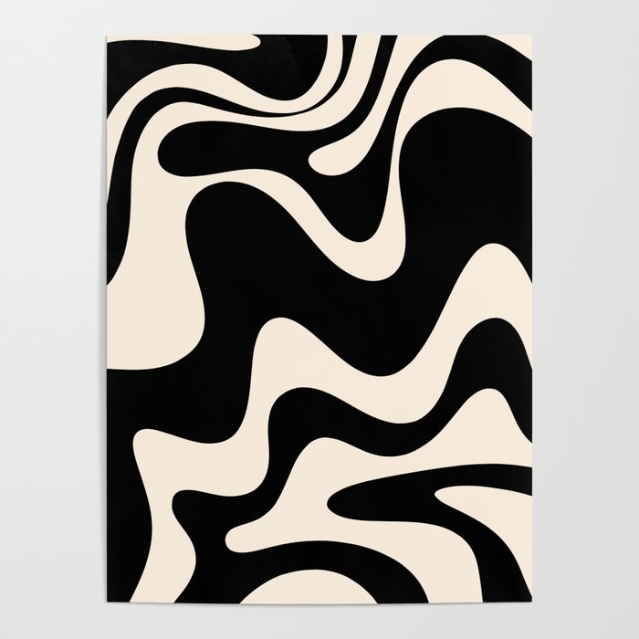Retro Liquid Swirl Abstract in Black and Almond Cream 2 Poster Gallery Image 1