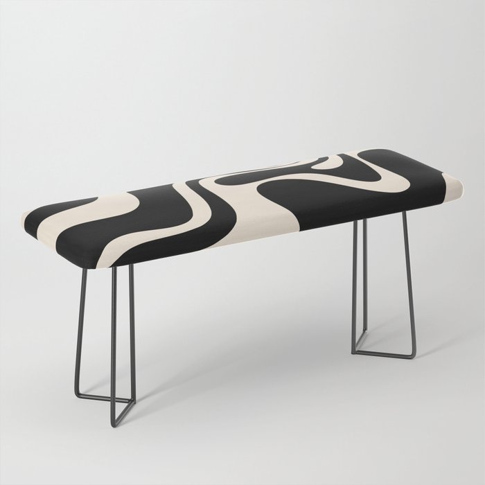 Retro Liquid Swirl Abstract in Black and Almond Cream 2 Bench Gallery Image 1