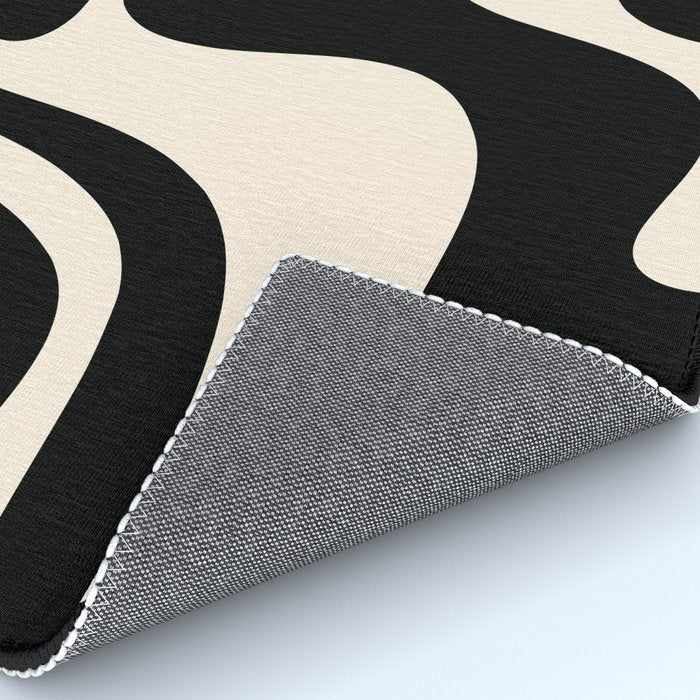 Retro Liquid Swirl Abstract in Black and Almond Cream 2 Rug Gallery Image 4