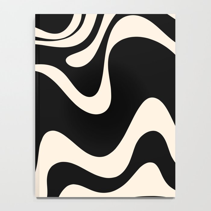 Retro Liquid Swirl Abstract in Black and Almond Cream 2 Notebook Gallery Image 4