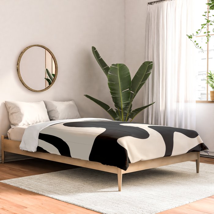 Retro Liquid Swirl Abstract in Black and Almond Cream 2 Comforter Gallery Image 2