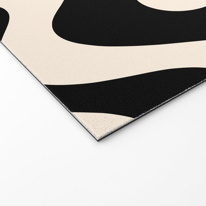 Retro Liquid Swirl Abstract in Black and Almond Cream 2 Welcome Mat Gallery Image 2