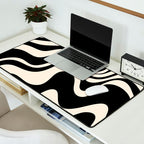 Retro Liquid Swirl Abstract in Black and Almond Cream 2 Desk Mat Gallery Image 2