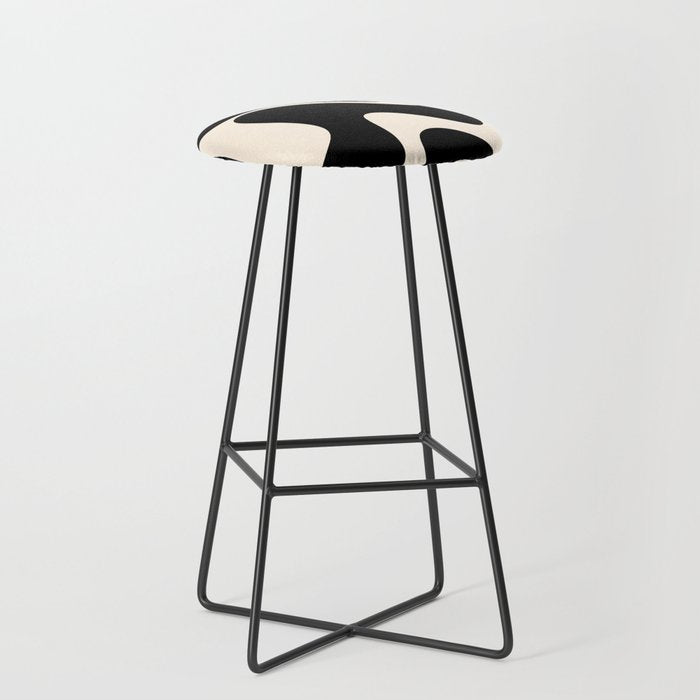 Retro Liquid Swirl Abstract in Black and Almond Cream 2 Stool Gallery Image 1