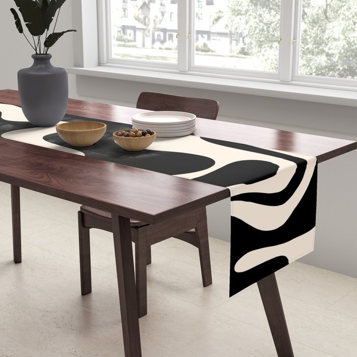Retro Liquid Swirl Abstract in Black and Almond Cream 2 Table Runner Gallery Image 2