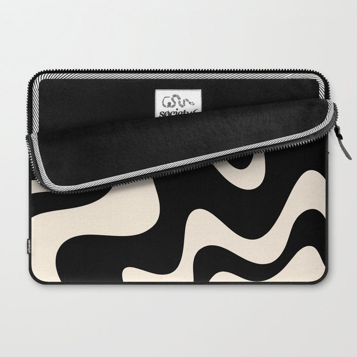 Retro Liquid Swirl Abstract in Black and Almond Cream 2 Laptop Sleeve Gallery Image 2