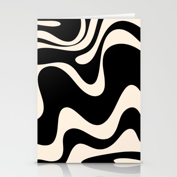Retro Liquid Swirl Abstract in Black and Almond Cream 2 Stationery Card Gallery Image 1