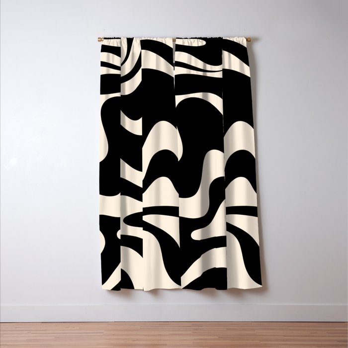 Retro Liquid Swirl Abstract in Black and Almond Cream 2 Window Curtain Gallery Image 3