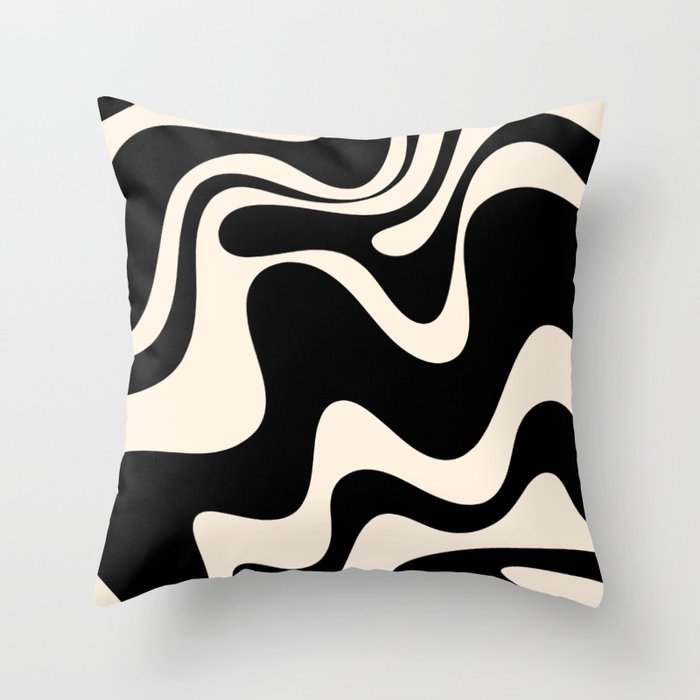 Retro Liquid Swirl Abstract in Black and Almond Cream 2 Throw Pillow Gallery Image 6