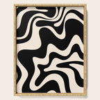 Retro Liquid Swirl Abstract in Black and Almond Cream 2 Serving Tray Gallery Image 1