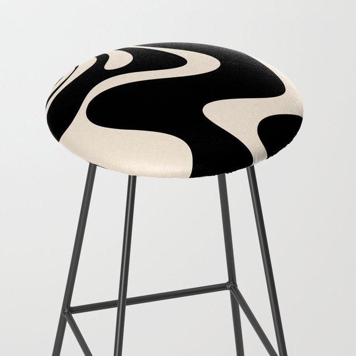 Retro Liquid Swirl Abstract in Black and Almond Cream 2 Stool Gallery Image 2
