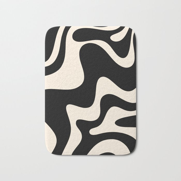 Retro Liquid Swirl Abstract in Black and Almond Cream 2 Bath Mat Gallery Image 1