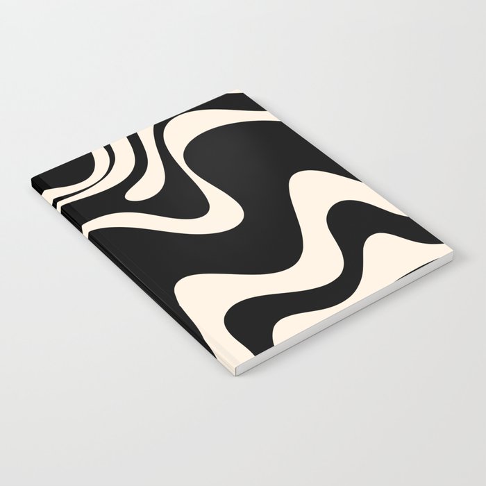 Retro Liquid Swirl Abstract in Black and Almond Cream 2 Notebook Gallery Image 1