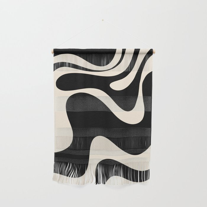 Retro Liquid Swirl Abstract in Black and Almond Cream 2 Wall Hanging Gallery Image 1