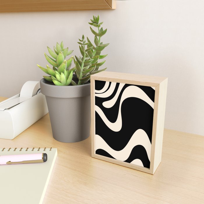 Retro Liquid Swirl Abstract in Black and Almond Cream 2 Mini Art Print Gallery Image 2