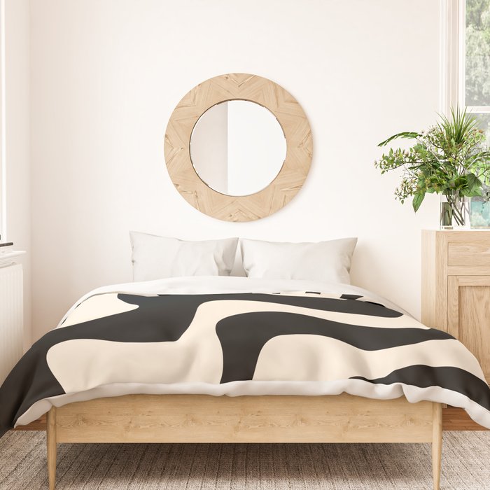 Retro Liquid Swirl Abstract in Black and Almond Cream 2 Duvet Cover Gallery Image 3