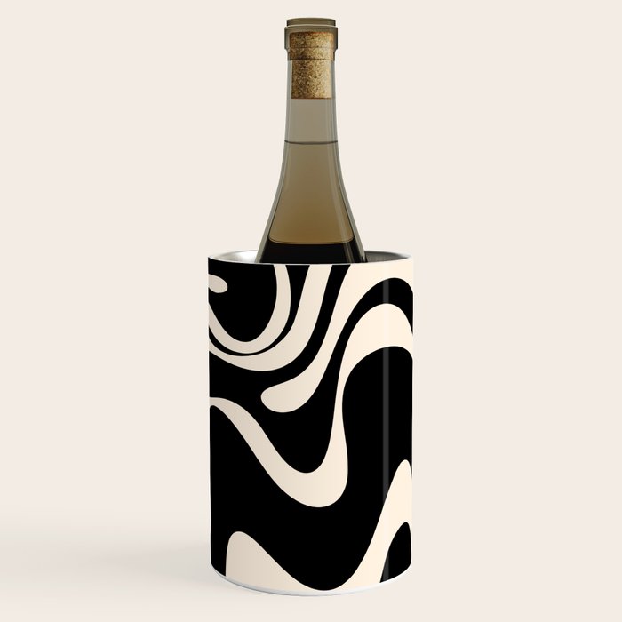 Retro Liquid Swirl Abstract in Black and Almond Cream 2 Wine Chiller Gallery Image 3