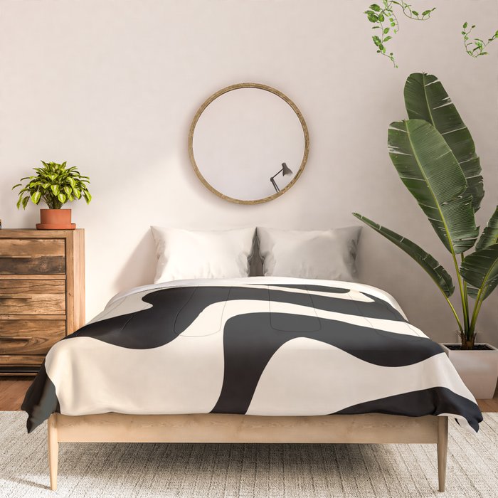 Retro Liquid Swirl Abstract in Black and Almond Cream 2 Comforter Gallery Image 3